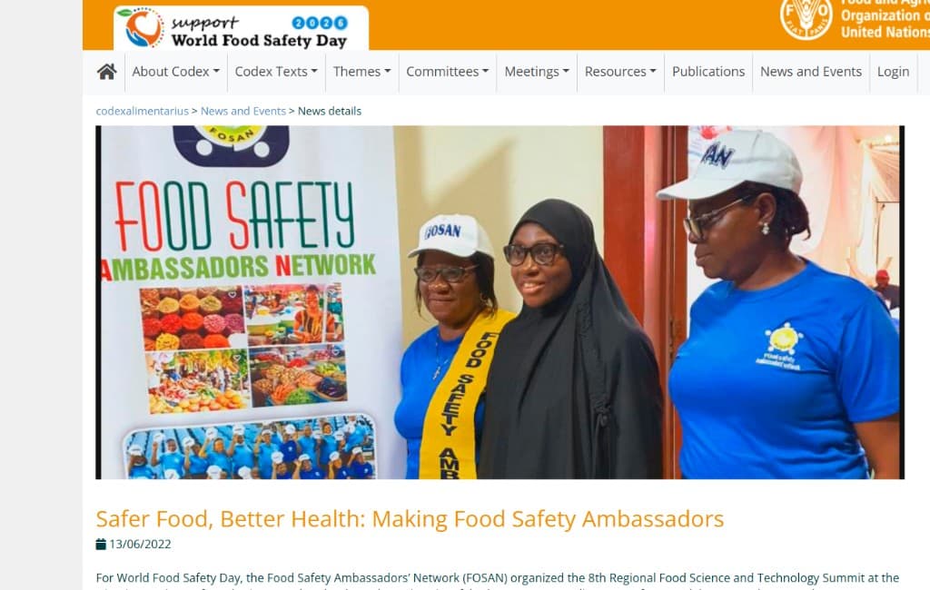 Codex article featuring FoSAN ambassadors at a World Food Safety Day event